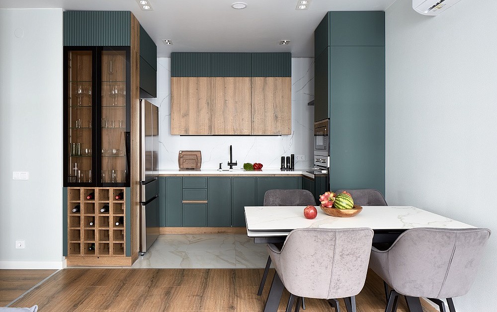 Умная кухня с интегрированным винным стеллажом
