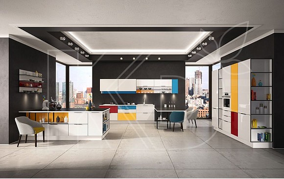 Яркие угловые кухни