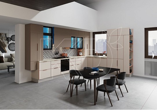 дизайн белой с бежевым кухни